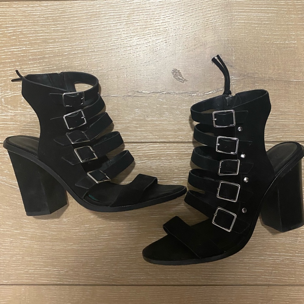 Rebecca Minkoff Suede Buckle Heeled Sandals